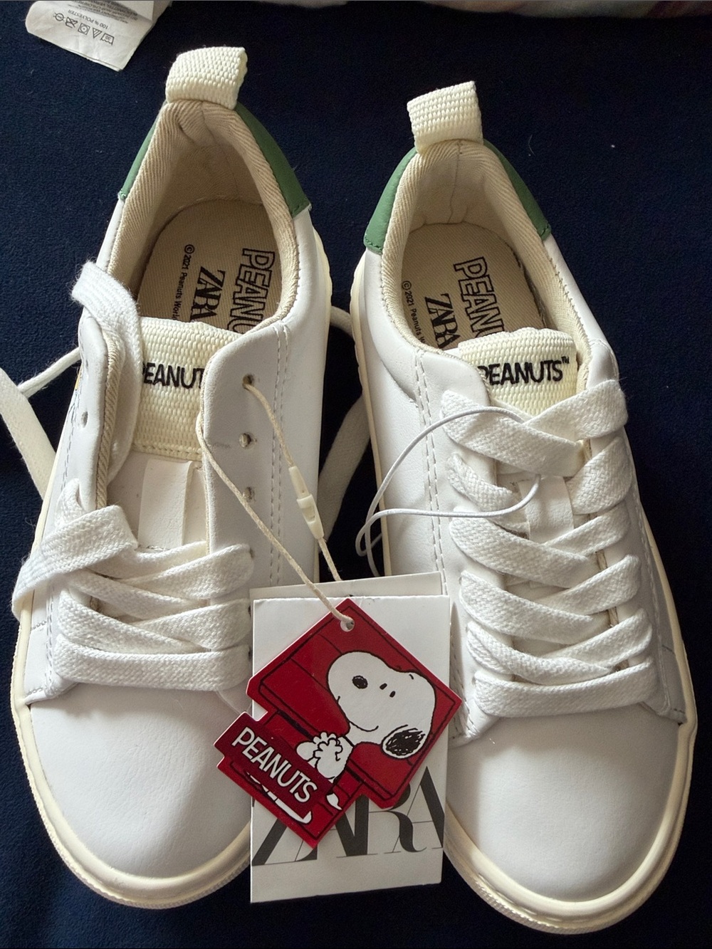 Zara Kids White Sneakers with Green Heel Detail